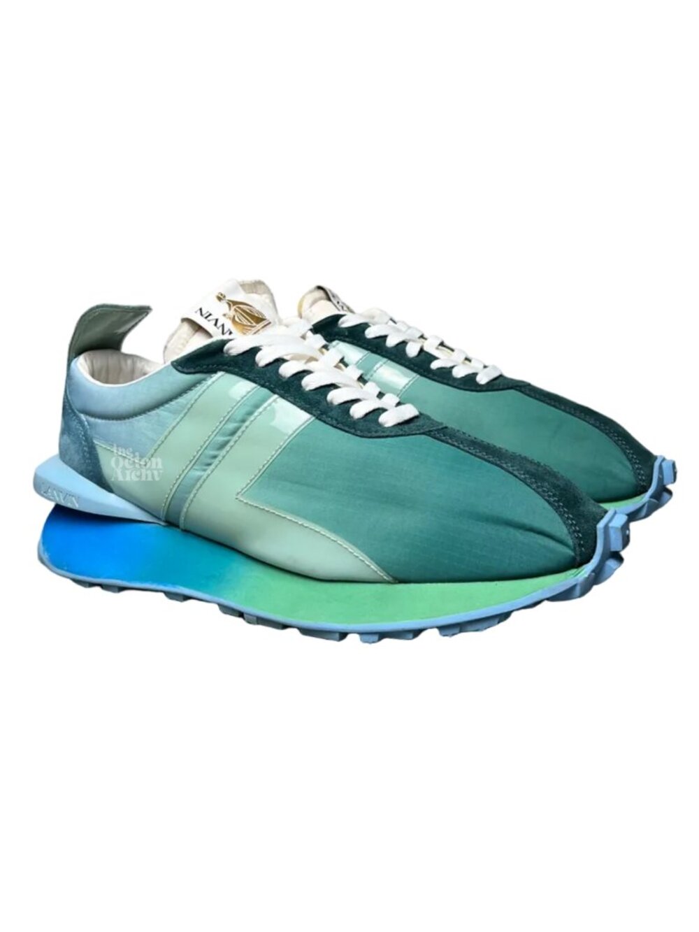 Size 14 Lanvin Bumpr Sneaker in Nylon 'Blue/Green' FM-SKBRUC-LAWA-A22 Pre-Owned